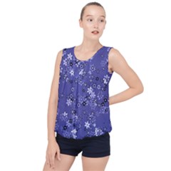 Slate Blue With White Flowers Bubble Hem Chiffon Tank Top by SpinnyChairDesigns