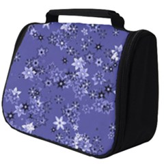 Slate Blue With White Flowers Full Print Travel Pouch (big) by SpinnyChairDesigns