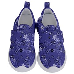 Slate Blue With White Flowers Kids  Velcro No Lace Shoes by SpinnyChairDesigns