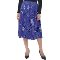 Slate Blue With White Flowers Classic Velour Midi Skirt  by SpinnyChairDesigns