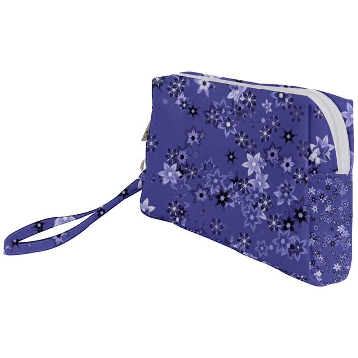 Slate Blue With White Flowers Wristlet Pouch Bag (Small)