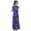 Slate Blue With White Flowers Flutter Sleeve Maxi Dress View2