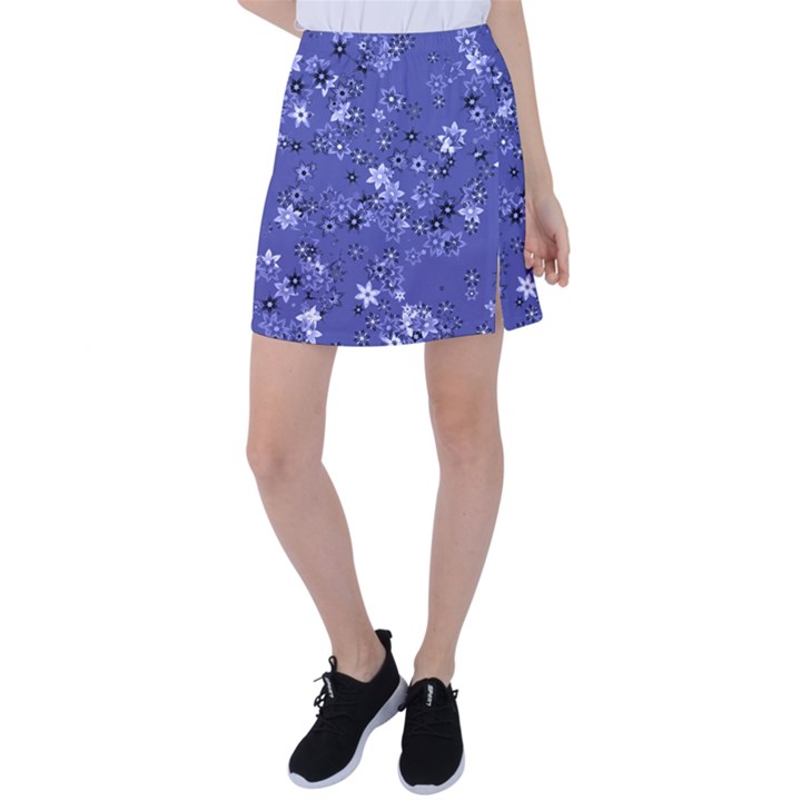 Slate Blue With White Flowers Tennis Skirt