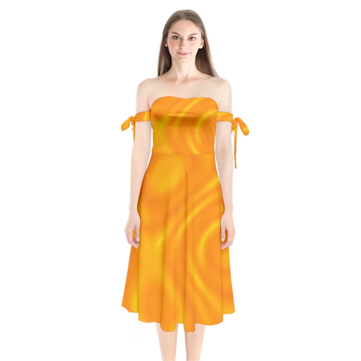 Honey wave  Shoulder Tie Bardot Midi Dress