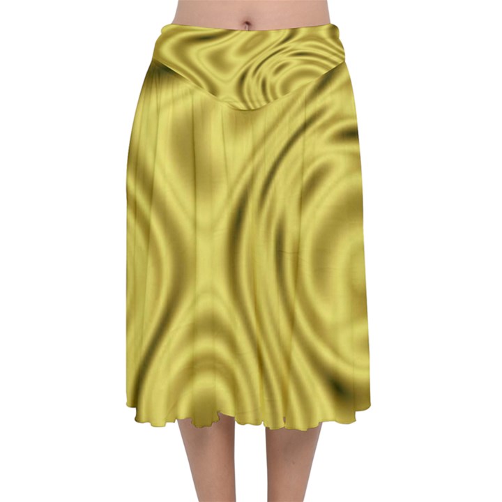 Golden wave  Velvet Flared Midi Skirt