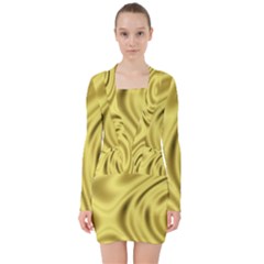 Golden Wave V-neck Bodycon Long Sleeve Dress by Sabelacarlos