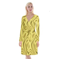 Golden Wave Long Sleeve Velvet Front Wrap Dress by Sabelacarlos