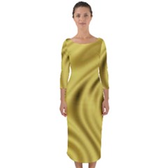 Golden Wave Quarter Sleeve Midi Bodycon Dress by Sabelacarlos