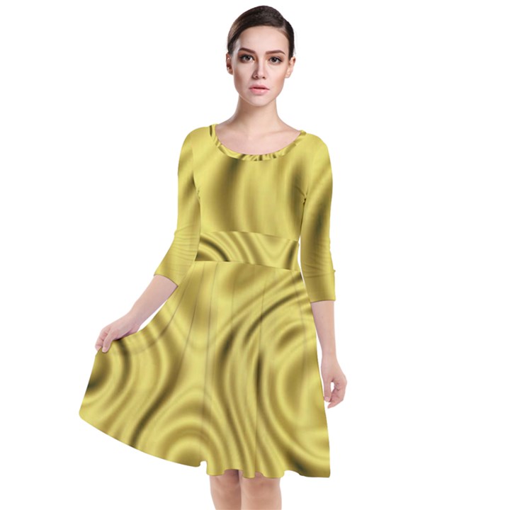 Golden Wave Quarter Sleeve Waist Band Dress