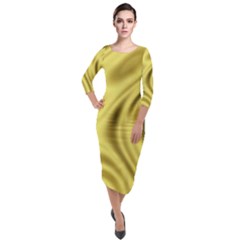 Golden Wave Quarter Sleeve Midi Velour Bodycon Dress by Sabelacarlos