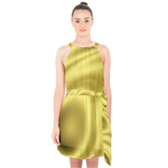 Golden Wave 2 Halter Collar Waist Tie Chiffon Dress by Sabelacarlos