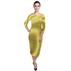 Golden Wave 2 Quarter Sleeve Midi Velour Bodycon Dress