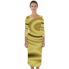 Golden Wave 3 Quarter Sleeve Midi Bodycon Dress by Sabelacarlos