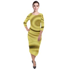 Golden Wave 3 Quarter Sleeve Midi Velour Bodycon Dress by Sabelacarlos