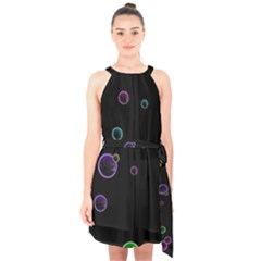 Bubble In Dark Halter Collar Waist Tie Chiffon Dress