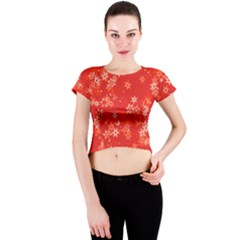 Red And White Flowers Crew Neck Crop Top by SpinnyChairDesigns