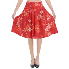 Red And White Flowers Flared Midi Skirt by SpinnyChairDesigns