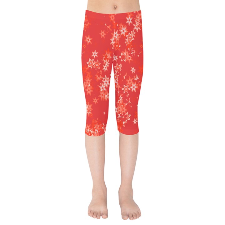 Red and White Flowers Kids  Capri Leggings 