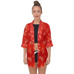 Red And White Flowers Open Front Chiffon Kimono by SpinnyChairDesigns