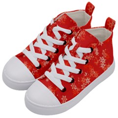 Red And White Flowers Kids  Mid-top Canvas Sneakers by SpinnyChairDesigns