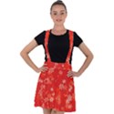 Red and White Flowers Velvet Suspender Skater Skirt View1