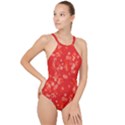 Red and White Flowers High Neck One Piece Swimsuit View1