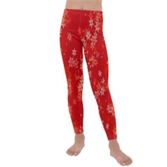 Red And White Flowers Kids  Lightweight Velour Leggings by SpinnyChairDesigns