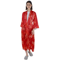 Red And White Flowers Maxi Satin Kimono by SpinnyChairDesigns