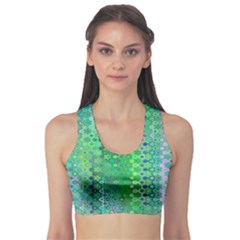 Boho Green Floral Print Sports Bra by SpinnyChairDesigns