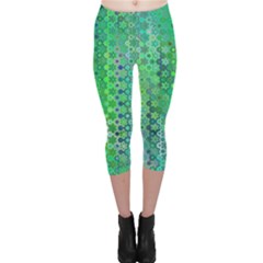 Boho Green Floral Print Capri Leggings  by SpinnyChairDesigns