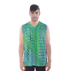 Boho Green Floral Print Men s Basketball Tank Top by SpinnyChairDesigns