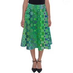 Boho Green Floral Print Perfect Length Midi Skirt by SpinnyChairDesigns