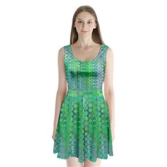 Boho Green Floral Print Split Back Mini Dress 