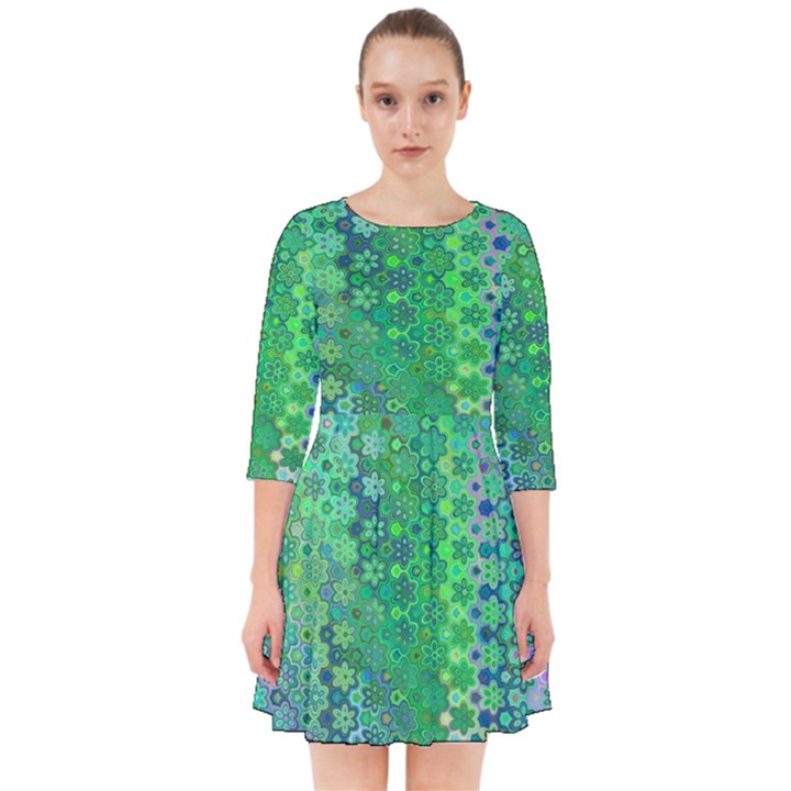 Boho Green Floral Print Smock Dress