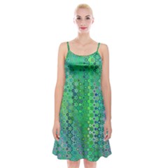 Boho Green Floral Print Spaghetti Strap Velvet Dress by SpinnyChairDesigns