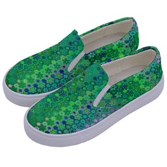 Boho Green Floral Print Kids  Canvas Slip Ons by SpinnyChairDesigns