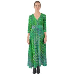 Boho Green Floral Print Button Up Boho Maxi Dress by SpinnyChairDesigns