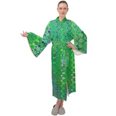 Boho Green Floral Print Maxi Velour Kimono