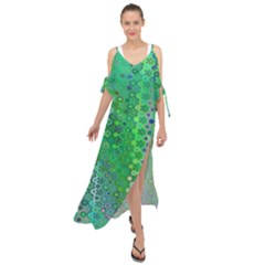 Boho Green Floral Print Maxi Chiffon Cover Up Dress by SpinnyChairDesigns