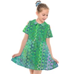 Boho Green Floral Print Kids  Short Sleeve Shirt Dress by SpinnyChairDesigns