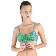 Boho Green Floral Print Tie Up Cut Bikini Top by SpinnyChairDesigns