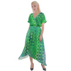 Boho Green Floral Print Cross Front Sharkbite Hem Maxi Dress by SpinnyChairDesigns