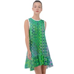 Boho Green Floral Print Frill Swing Dress by SpinnyChairDesigns