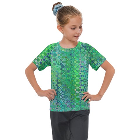 Boho Green Floral Print Kids  Mesh Piece Tee by SpinnyChairDesigns