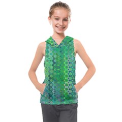 Boho Green Floral Print Kids  Sleeveless Hoodie by SpinnyChairDesigns