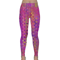 Boho Fuchsia Floral Print  Classic Yoga Leggings by SpinnyChairDesigns