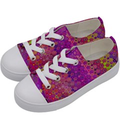 Boho Fuchsia Floral Print  Kids  Low Top Canvas Sneakers by SpinnyChairDesigns