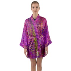 Boho Fuchsia Floral Print  Long Sleeve Satin Kimono by SpinnyChairDesigns