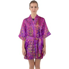 Boho Fuchsia Floral Print  Half Sleeve Satin Kimono  by SpinnyChairDesigns