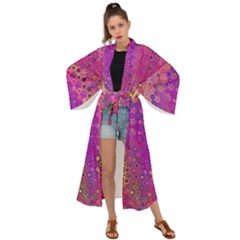 Boho Fuchsia Floral Print  Maxi Kimono by SpinnyChairDesigns